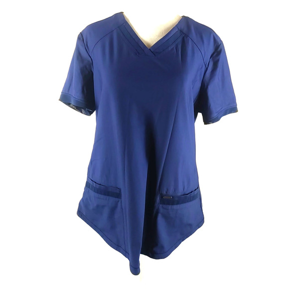 Form By Cherokee Women's Scrub Top Size Medium Nursing Medical Navy Blue Stretch - Picture 1 of 7